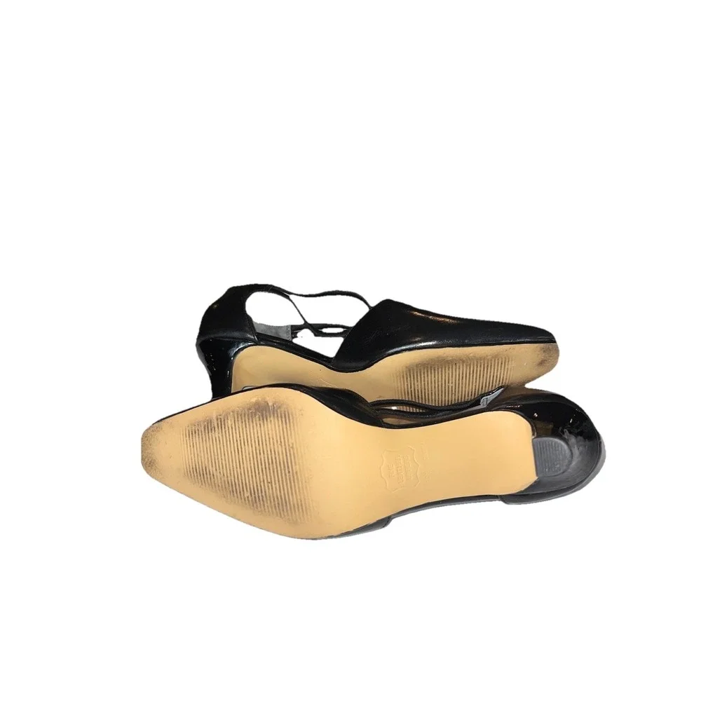 Rose Petals‎ Black Leather Strappy Heels Size 6M EUC Vintage Aesthetic Pumps